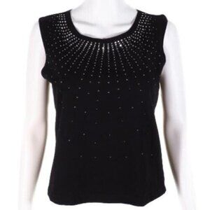 Knit de Knit Top Size Small Sunburst Embellished Studs Silver Black Stretch